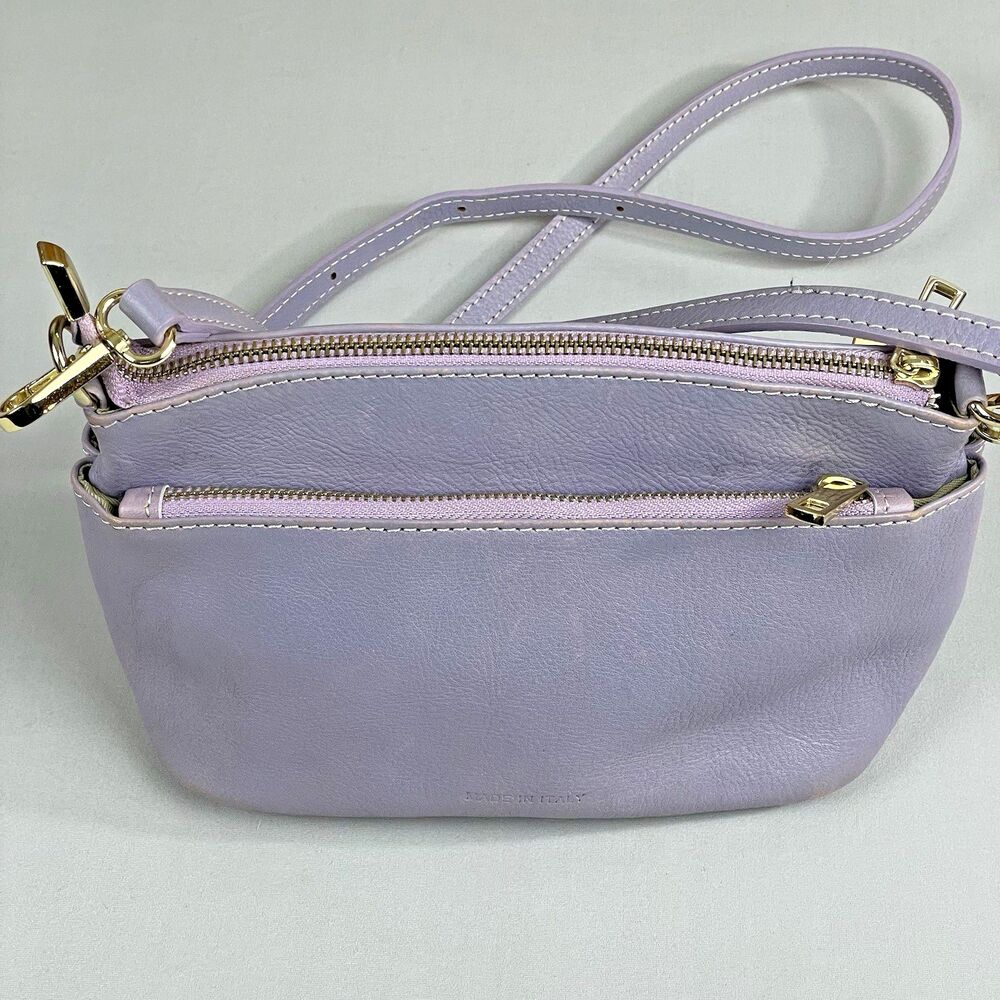 Divina Firenze Italian Leather Crossbody Bag Women's Med Lavender Gold Zippers